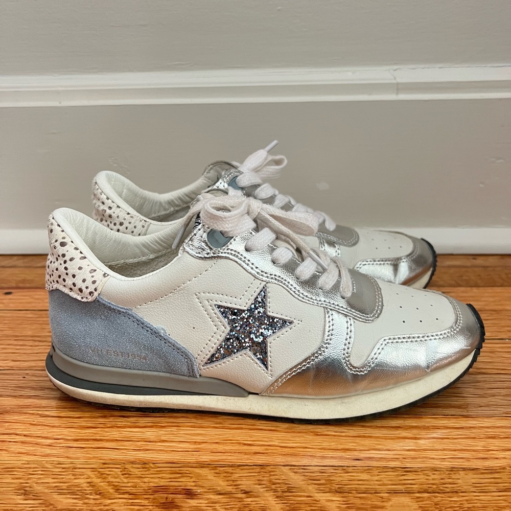 Vintage Havana Silver Glitter Star Sneakers | White Metallic Trainers | Size 8